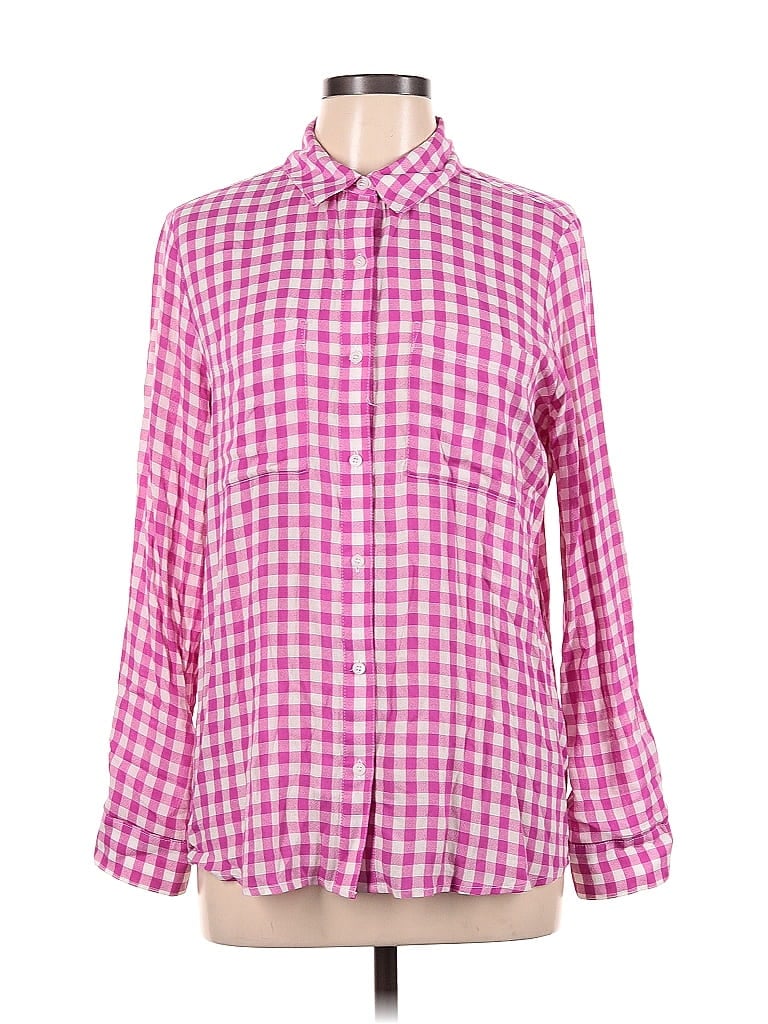 BP. 100% Viscose Checkered-gingham Houndstooth Pink Long Sleeve Button-Down Shirt Size M - photo 1