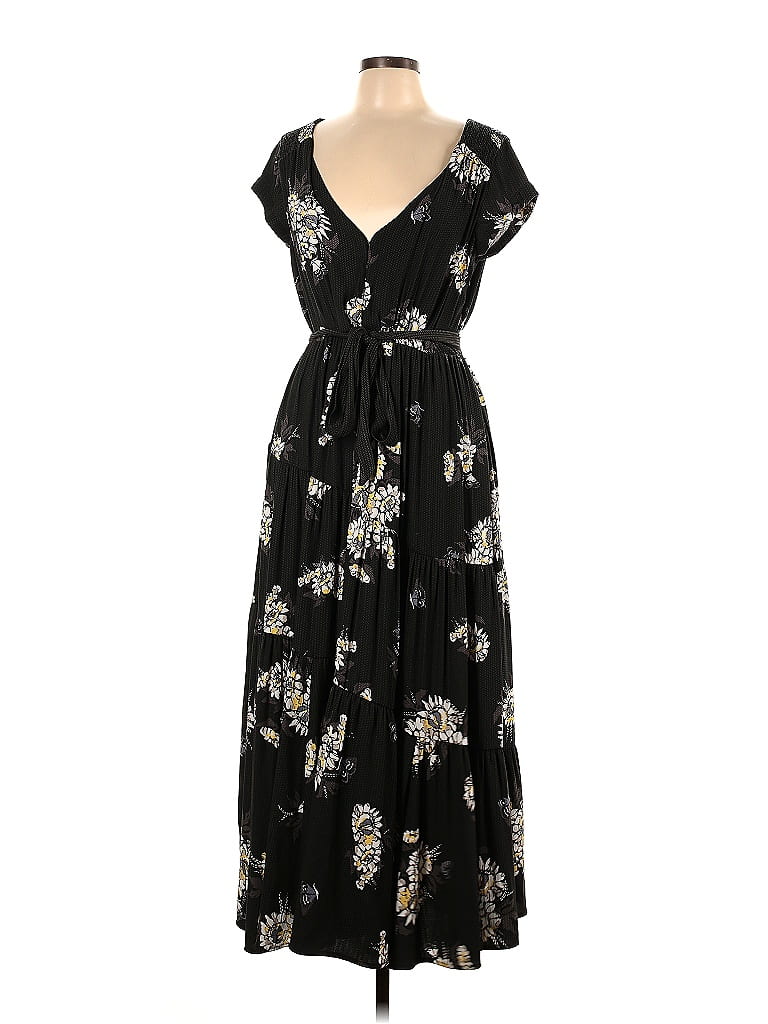 Free People 100% Polyester Floral Black Casual Dress Size 12 - 74% off ...