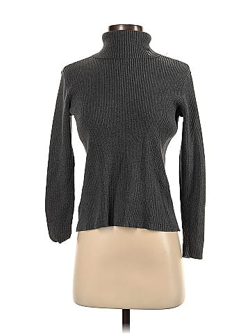 Lauren by Ralph Lauren 100% Cotton Color Block Solid Green Gray Turtleneck  Sweater Size S - 67% off