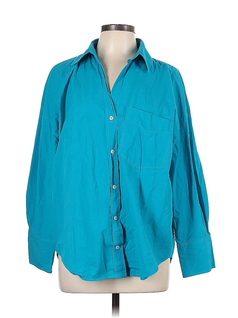 Zara Teal Long Sleeve Button-Down Shirt Size L - photo 1