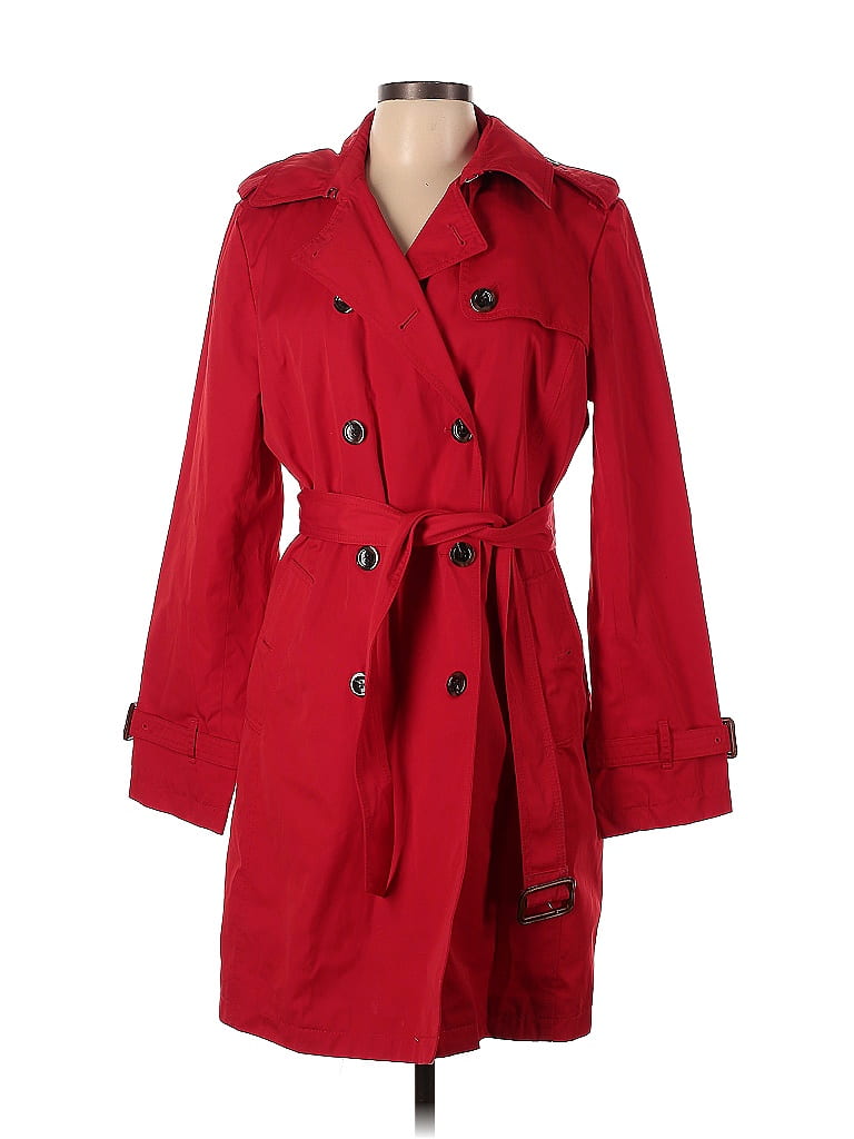 Lands' End 100% Polyester Solid Red Trenchcoat Size L - 63% off | ThredUp