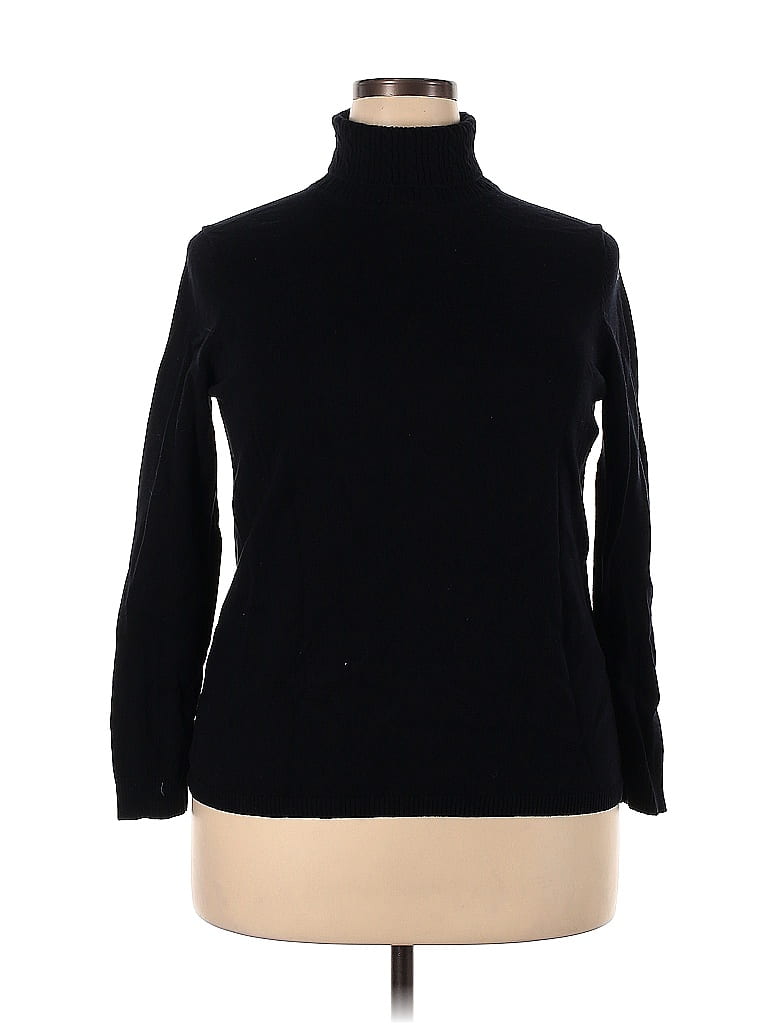 Talbots Outlet 100% Cotton Color Block Solid Black Turtleneck Sweater ...