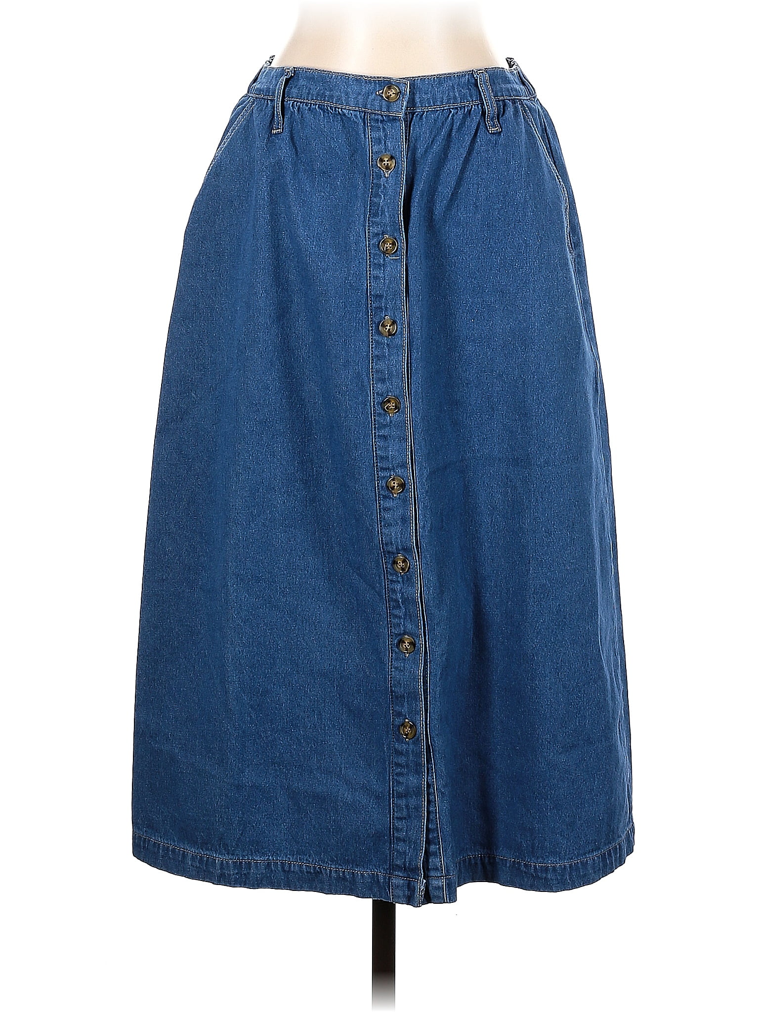 Serengeti 100 Cotton Solid Blue Denim Skirt Size P 73 off ThredUp