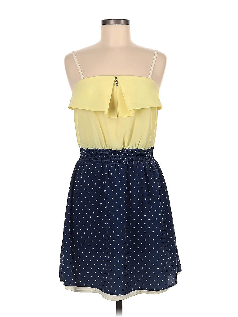 Xhilaration 100% Polyester Polka Dots Yellow Casual Dress Size M - photo 1