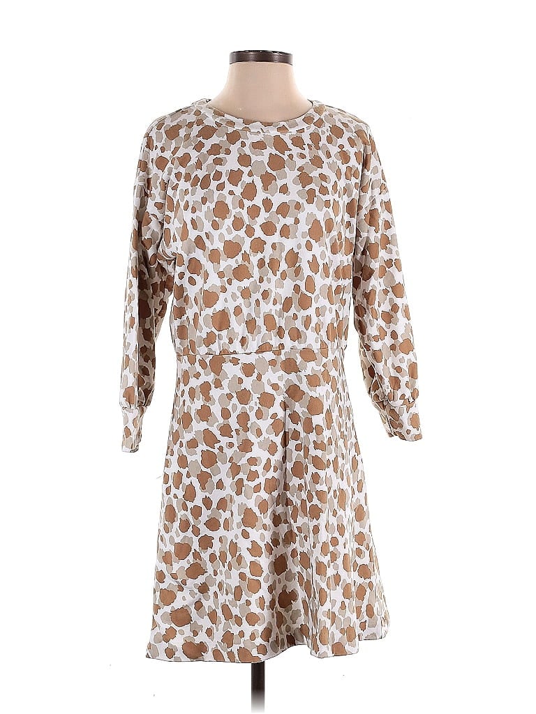 Ann Taylor 100% Cotton Tortoise Animal Print Leopard Print Tan Casual Dress Size 8 - photo 1