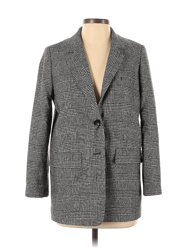 Everlane Houndstooth Plaid Tweed Gray Blazer Size 00 - photo 1