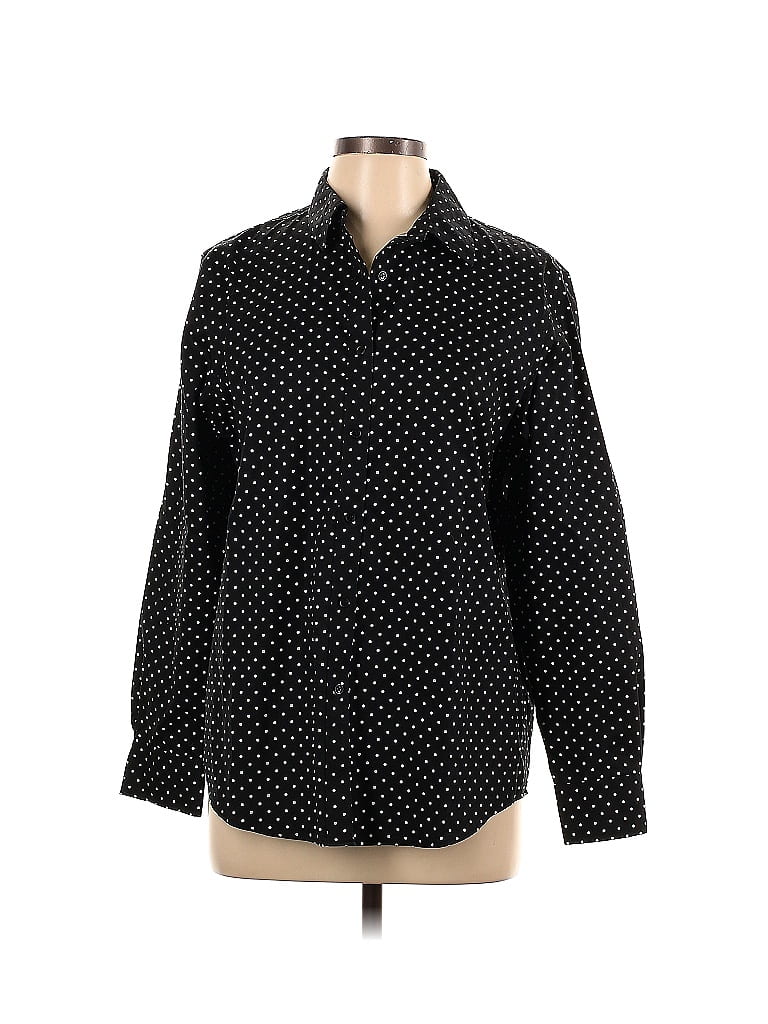 Jones New York Signature 100% Cotton Polka Dots Black Long Sleeve Button-Down Shirt Size L - photo 1