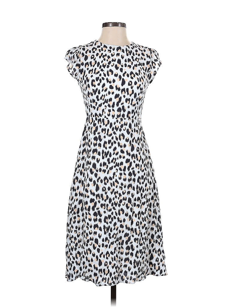 Ann Taylor LOFT 100% Rayon Animal Print Leopard Print White Casual Dress Size 00 (Petite) - photo 1