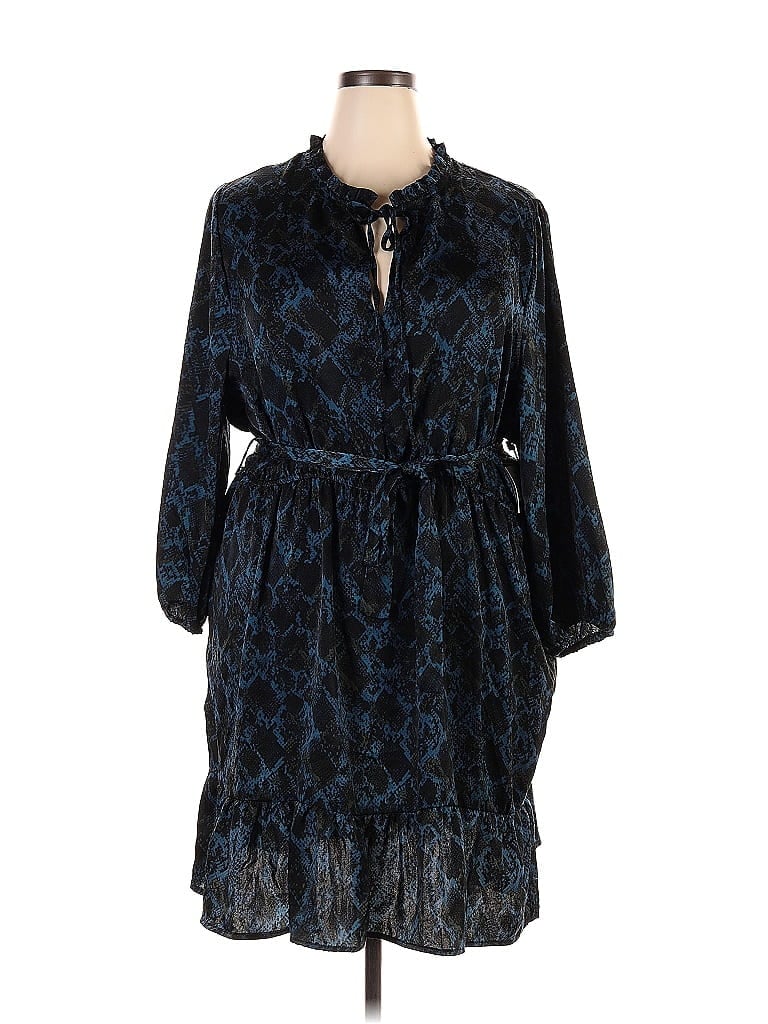 Black Tape_ 100% Polyester Snake Print Acid Wash Print Damask Paisley Blue Casual Dress Size 3X (Plus) - photo 1