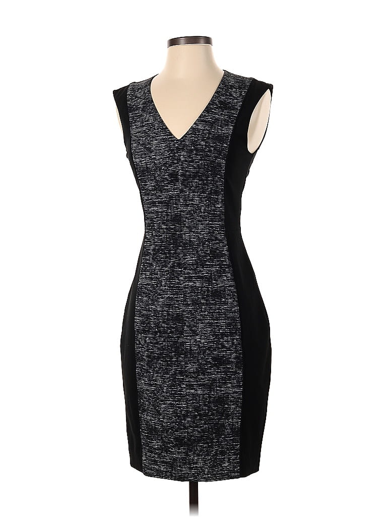 H&M Jacquard Marled Tweed Graphic Black Casual Dress Size 4 - photo 1