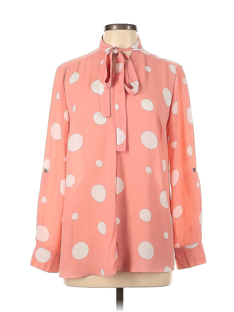 Dna Couture 100% Polyester Polka Dots Pink Long Sleeve Blouse Size L - photo 1