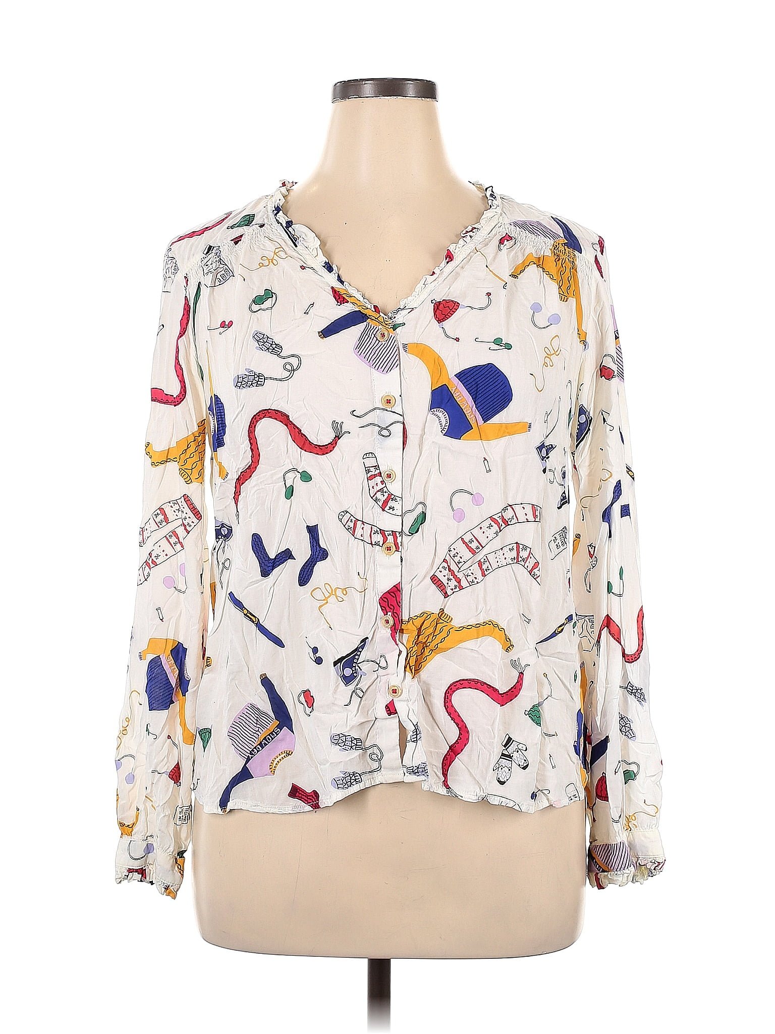 Maeve by Anthropologie 100% Viscose Ivory Long Sleeve Button-Down Shirt ...