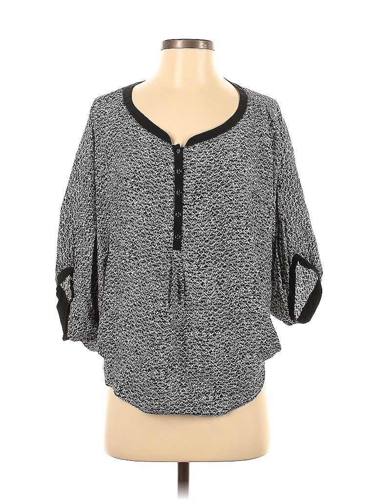 Pre-owned The Addison Story 3/4 Sleeve Silk Top Gray Keyhole Neckline Tops