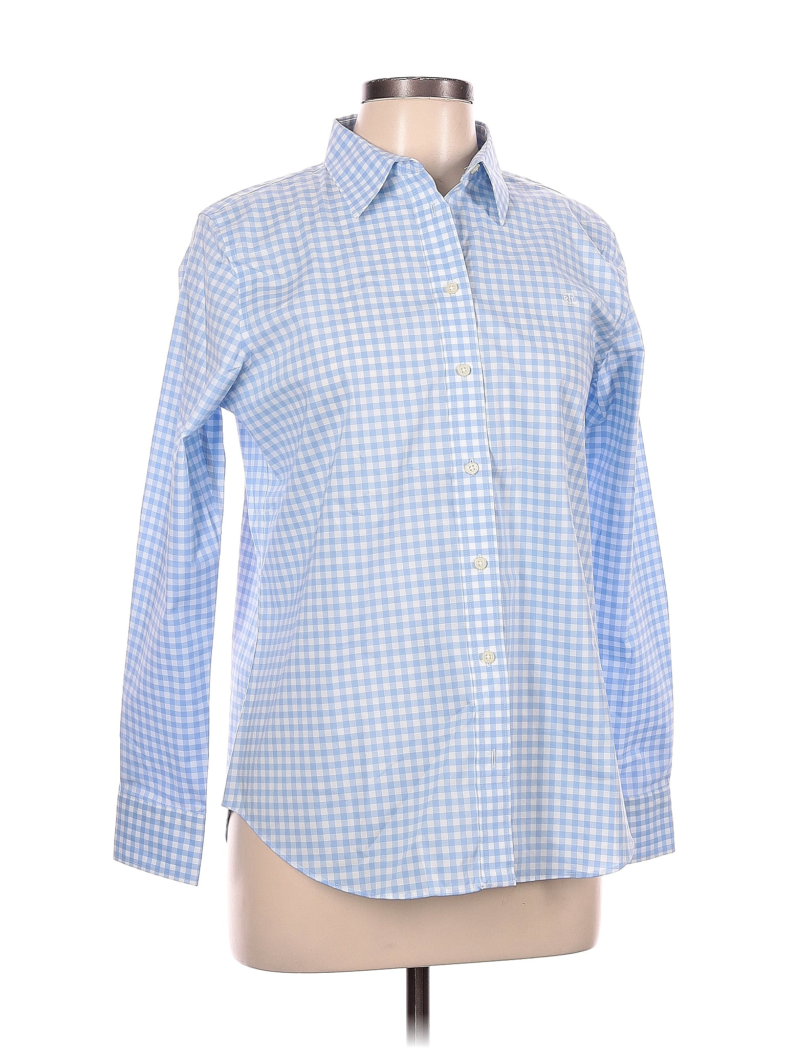 Lauren by Ralph Lauren Houndstooth Checkered-gingham Blue Long Sleeve ...