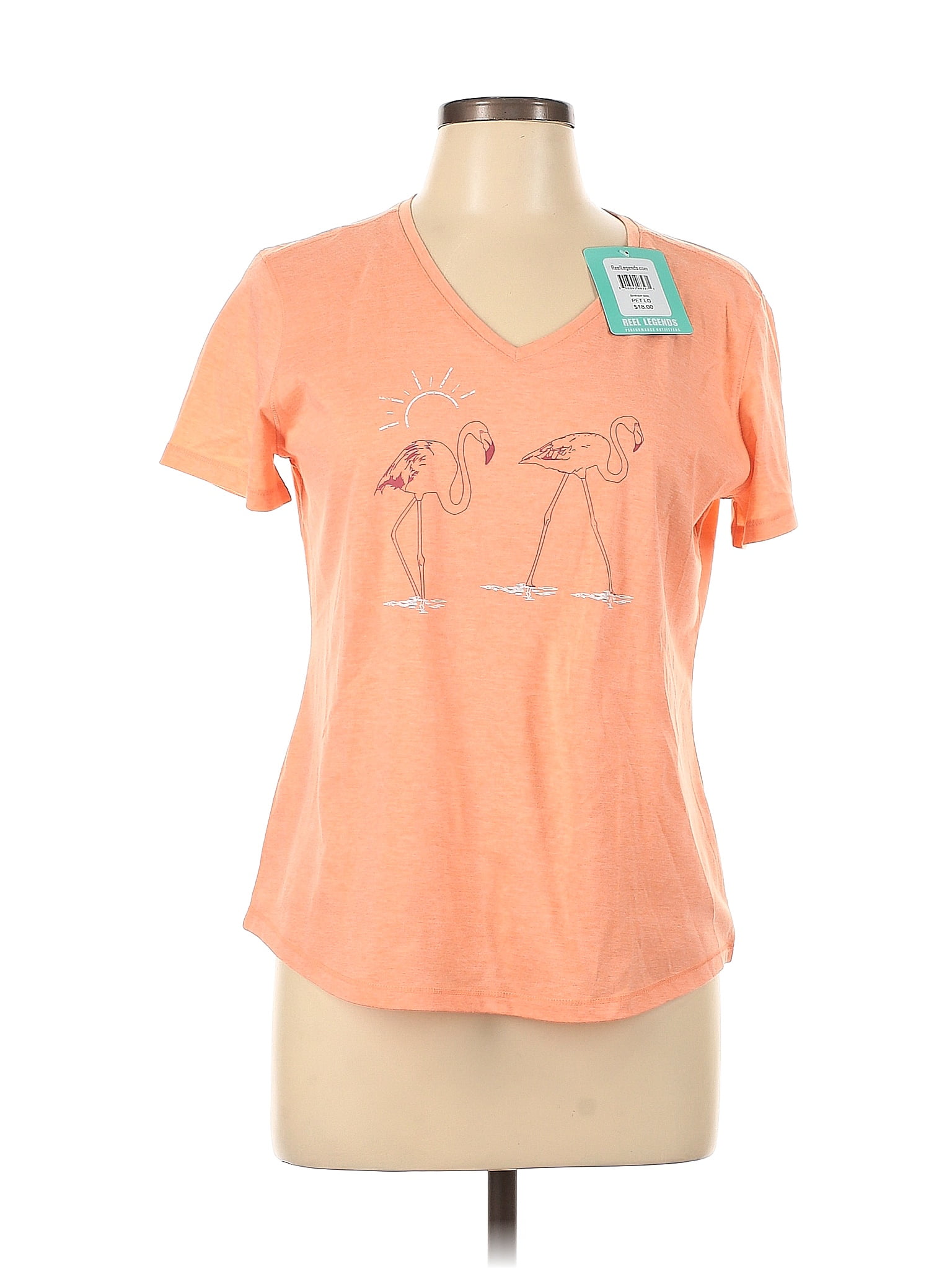 Reel Legends Orange Short Sleeve T-Shirt Size L (Petite) - 33% off