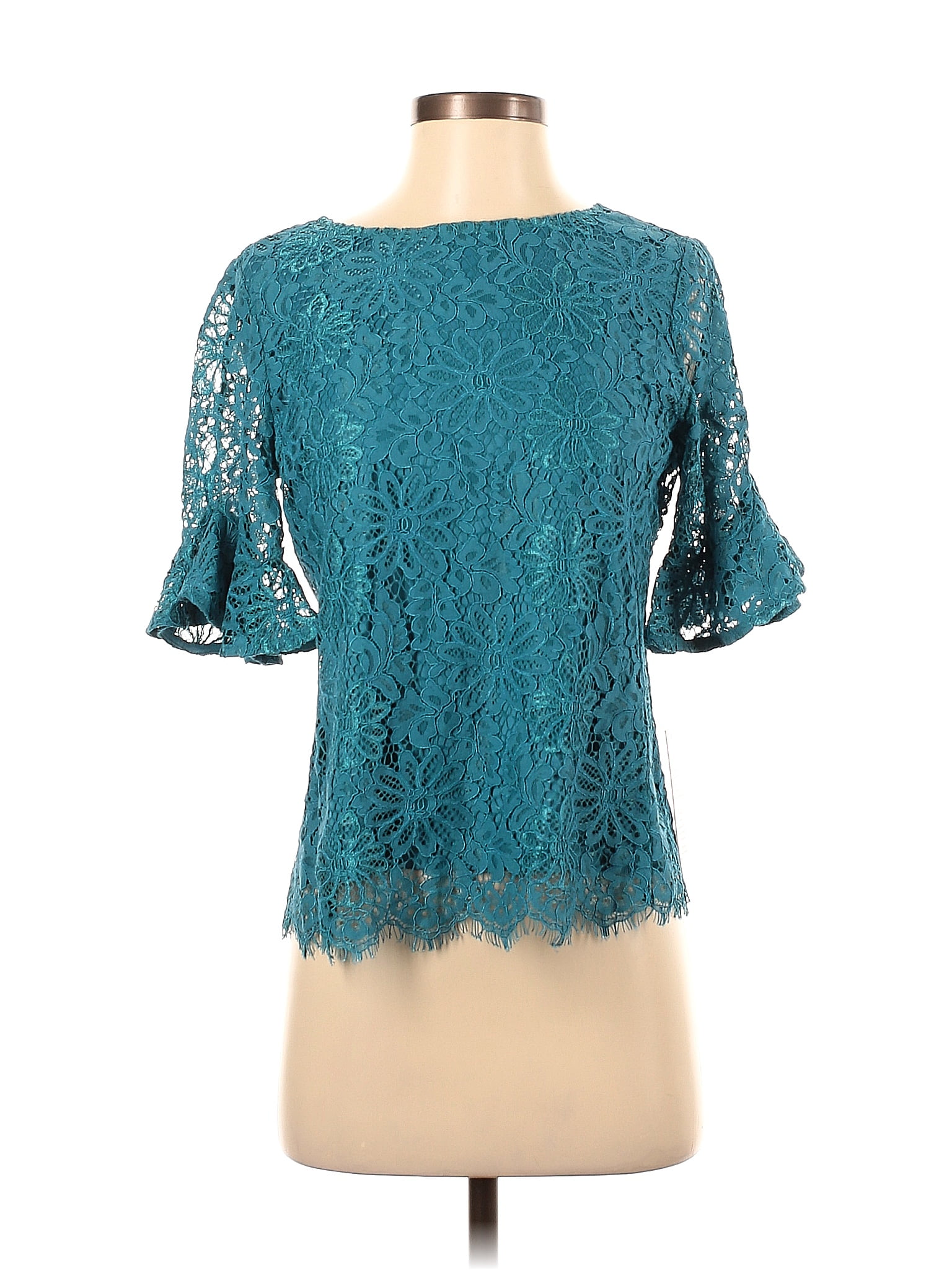 Lepore Floral Teal Short Sleeve Blouse Size XS 72