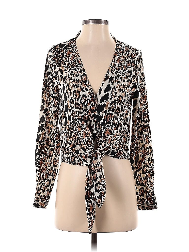 Pre-owned Honey Punch Long Sleeve Blouse In Brown