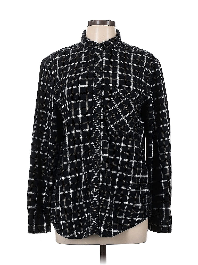 BDG 100% Baumwolle Argyle Checkered-gingham Grid Plaid Black Long Sleeve Button-Down Shirt Size L - photo 1
