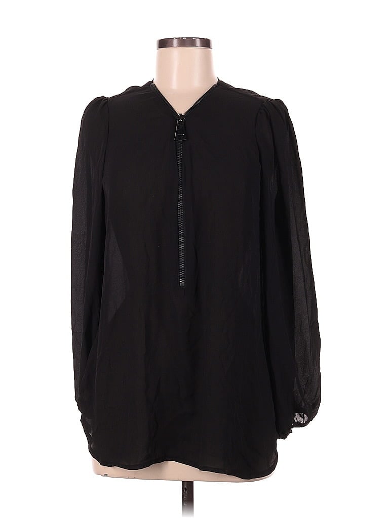 Pre-owned Elan Long Sleeve Blouse In Black