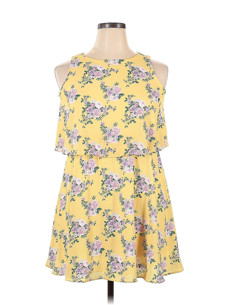 Rare Editions 100% Polyester Floral Motif Floral Yellow Casual Dress Size 14 - photo 1