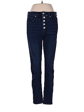 Ann Taylor LOFT Curvy Button Front High Rise Skinny Jeans in Dark Indigo Wash (view 1)