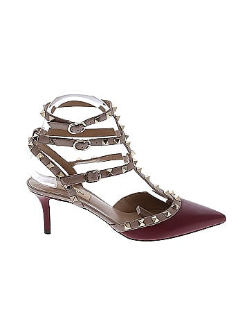 Valentino Garavani Burgundy Rockstud Caged 65 Leather Ankle Strap