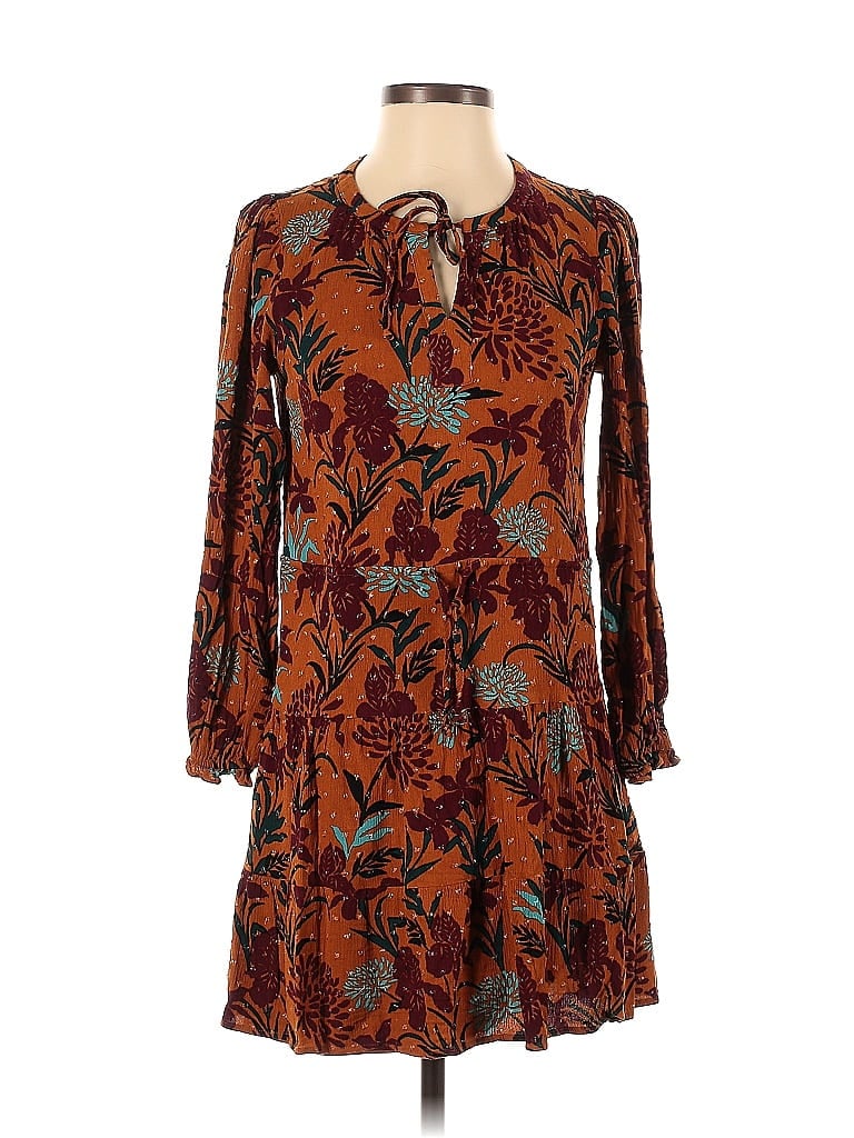 Daniel Rainn 100% Rayon Floral Motif Paisley Baroque Print Batik Brown Casual Dress Size XS - photo 1