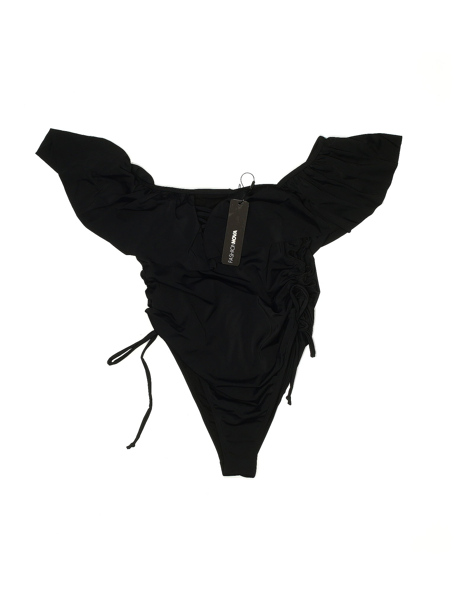 Fashion Nova Jacquard Solid Graphic Black One Piece Swimsuit Size M