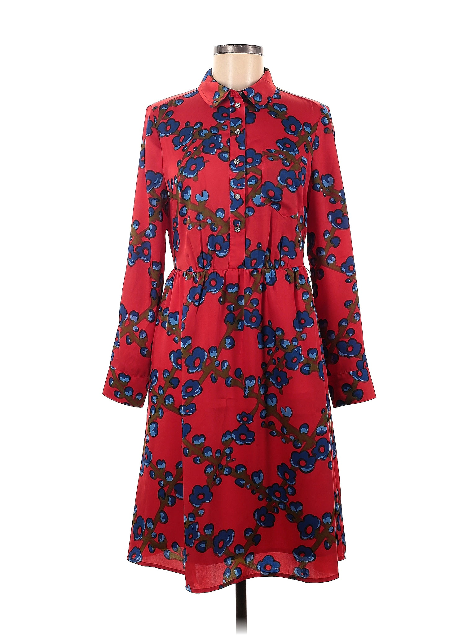 J.Crew Collection 100% Polyester Floral Motif Red Casual Dress Size 6 ...