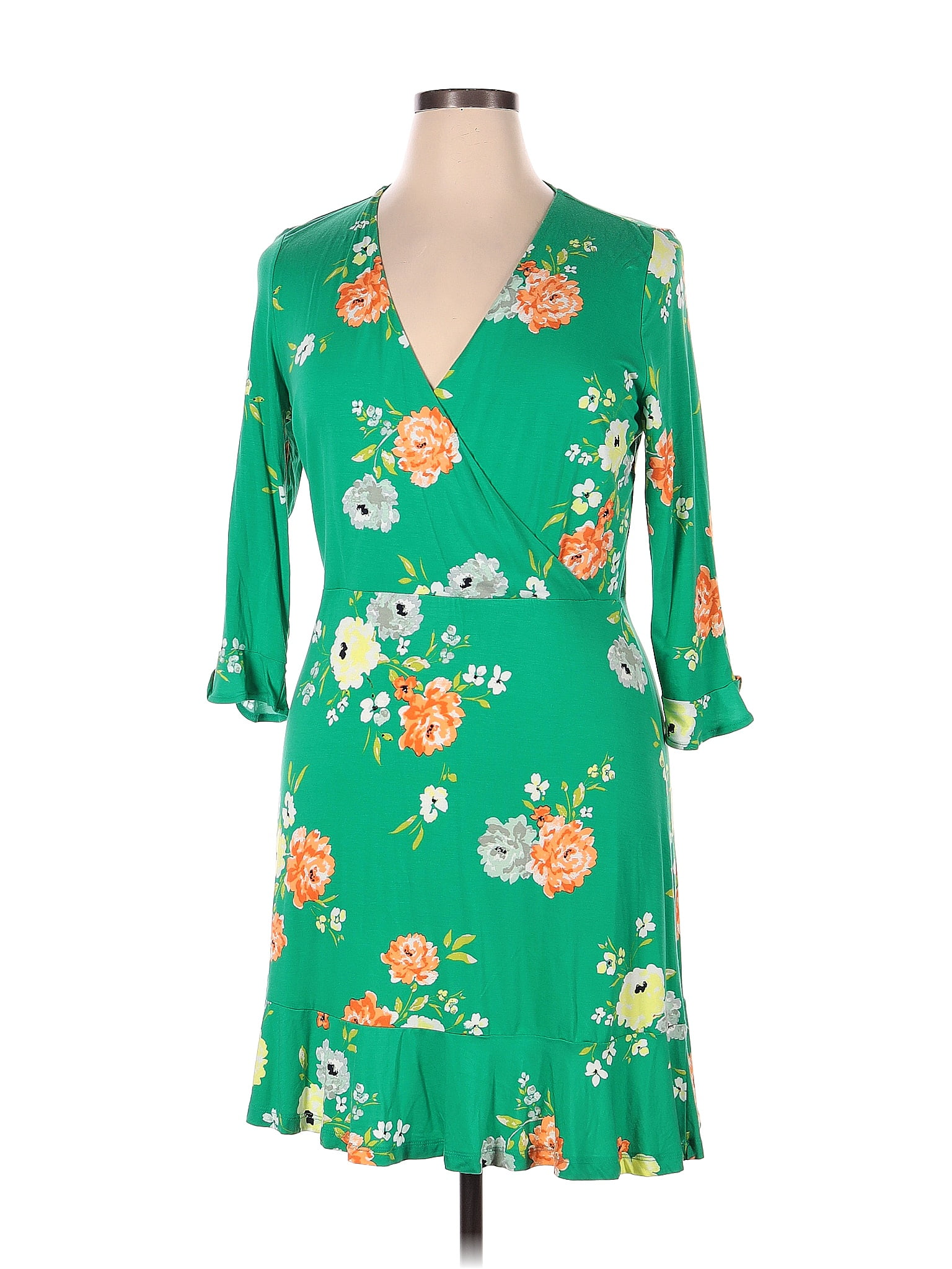 Ann Taylor Loft Outlet Floral Motif Tropical Green Casual Dress Size 14