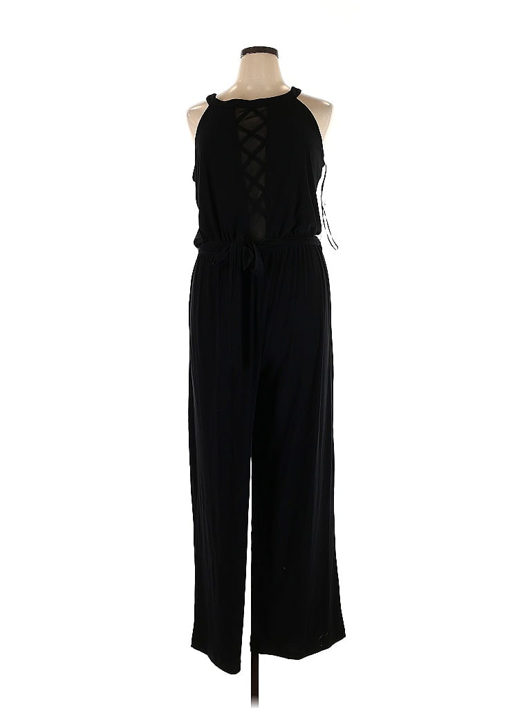 Emma & Michele Cowl Neck 3/4 Sleeve Tie Front Elastic Waist Jersey Jumpsuit