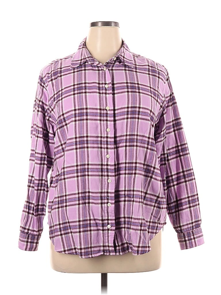 Gap 100% Cotton Plaid Purple Long Sleeve Button-Down Shirt Size XL - photo 1