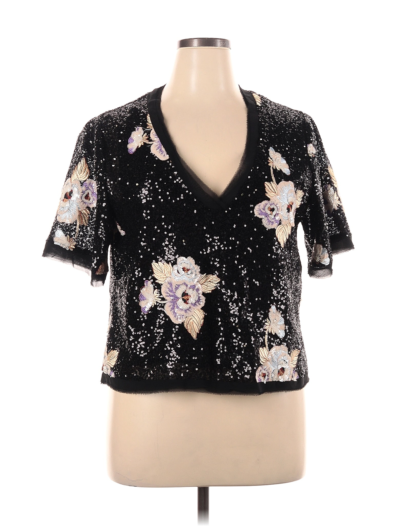 Nanette Lepore 100 Polyester Black Short Sleeve Blouse Size Xl 73