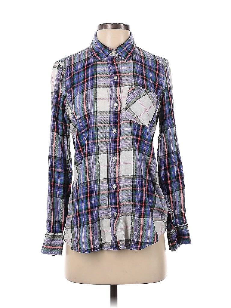 Gap Argyle Checkered-gingham Plaid Color Block Blue Long Sleeve Button-Down Shirt Size S - photo 1