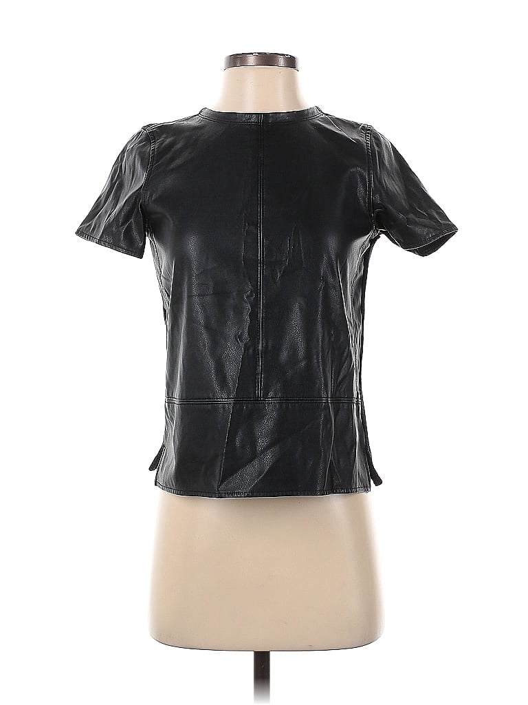 Pre-owned Ann Taylor Loft Faux Leather Top Black Mock Neckline Tops