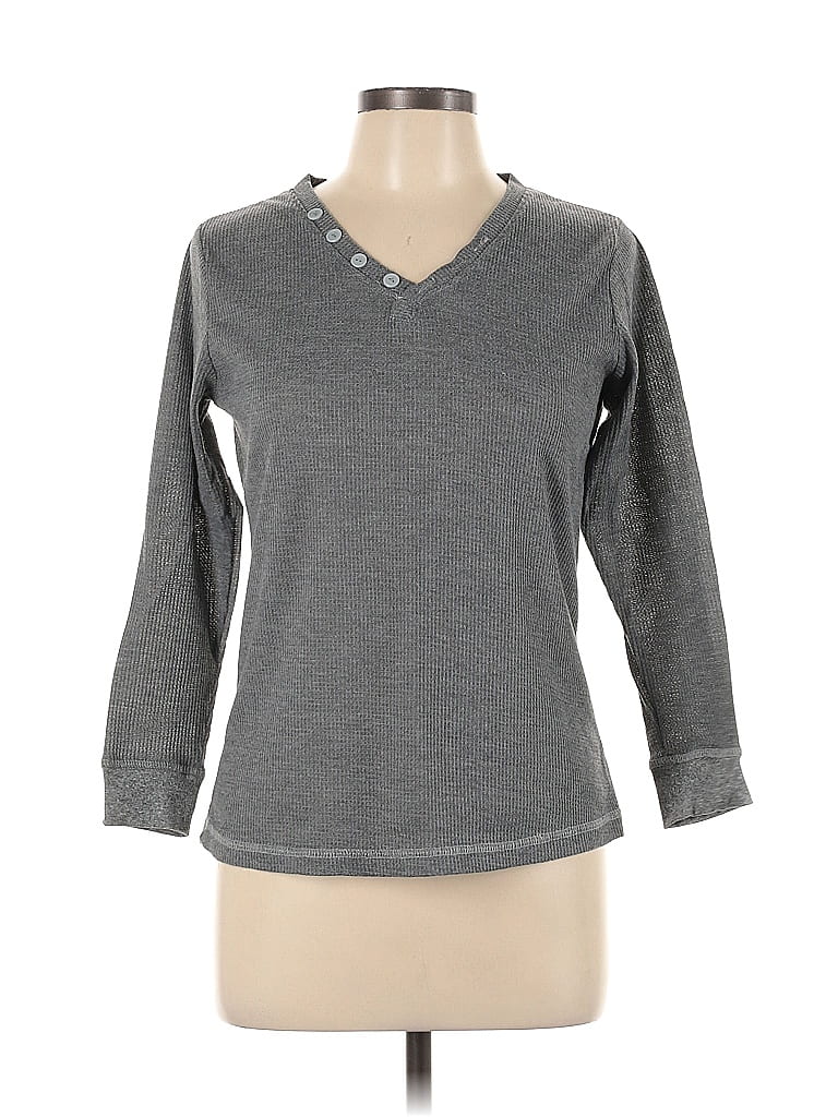 Isotoner 100% Polyester Gray 3/4 Sleeve T-Shirt Size L - photo 1
