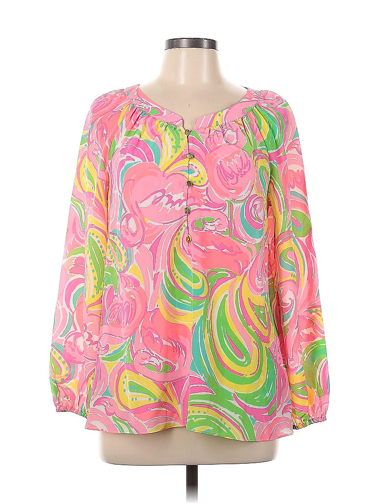 Lilly Pulitzer 100 Silk Pink Long Sleeve Blouse Size L 66 Off Thredup