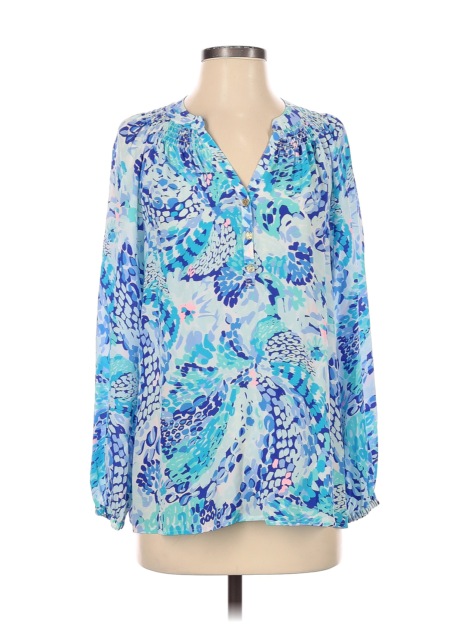 Lilly Pulitzer 100 Silk Blue Long Sleeve Blouse Size S 65 Off Thredup