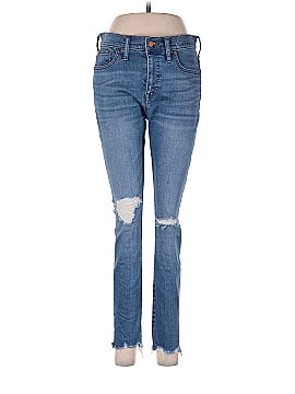 Madewell Petite 9" Mid-Rise Skinny Jeans in Frankie Wash: Torn-Knee Edition (view 1)