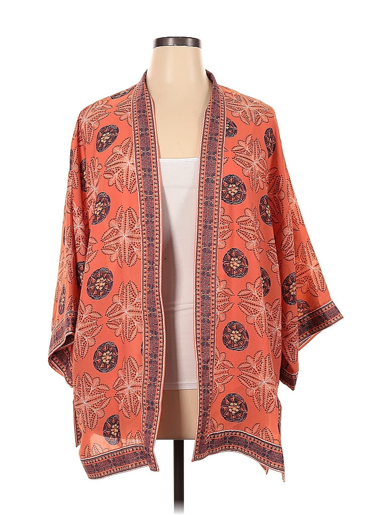 Satin Open Front Kimono (Orange) Extended Sizes