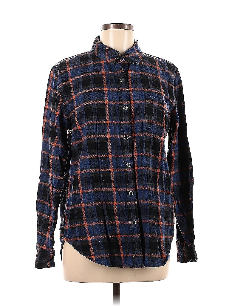 PrAna 100% Cotton Argyle Plaid Blue Long Sleeve Button-Down Shirt Size M - photo 1