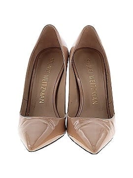 Stuart Weitzman XCurve 100 Nude Patent Leather Pointed Toe Flared Heel Pumps  (view 2)