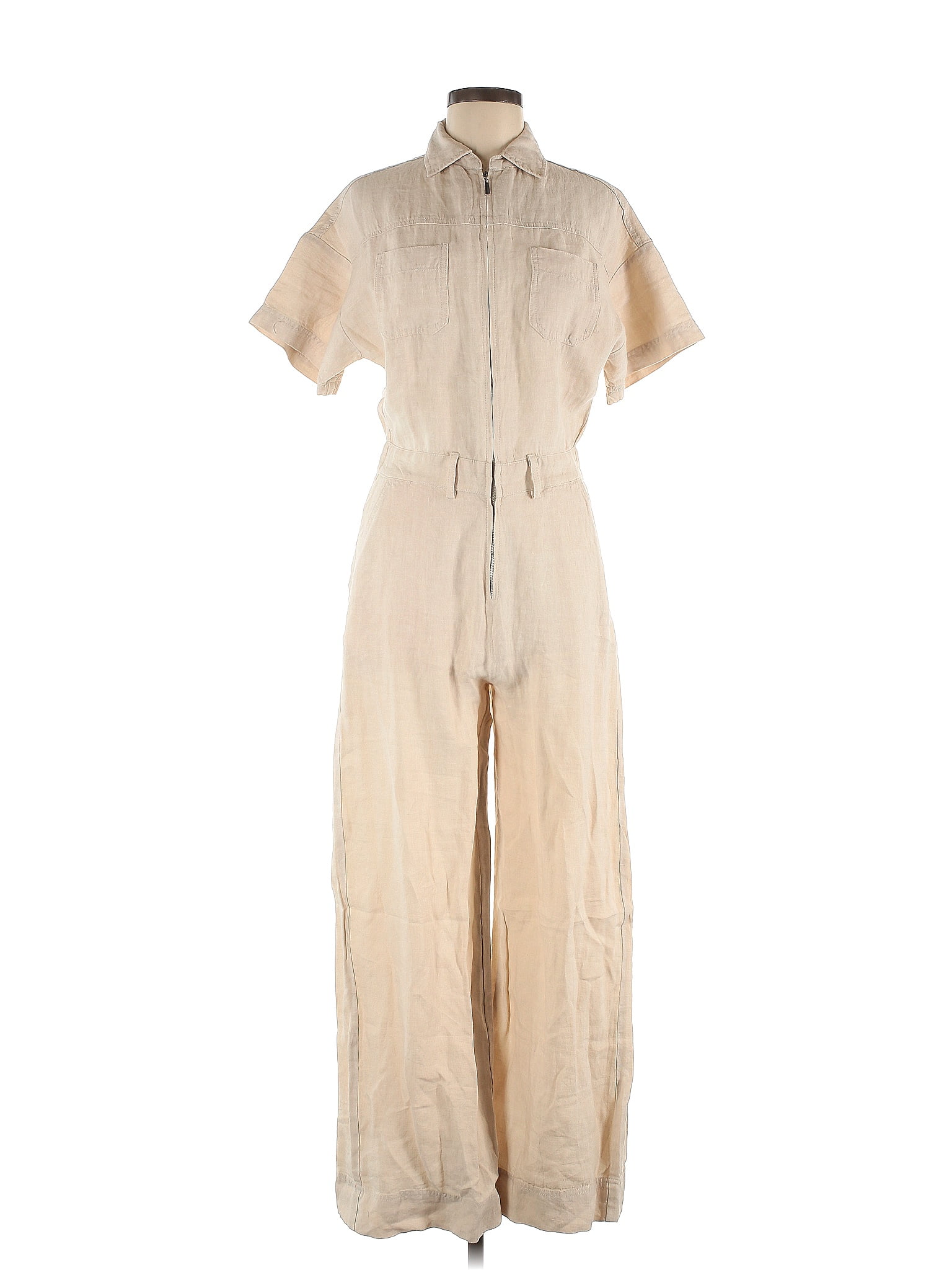 Vrg Grl 100 Linen Jacquard Tan Jumpsuit Size 8 48 off ThredUp