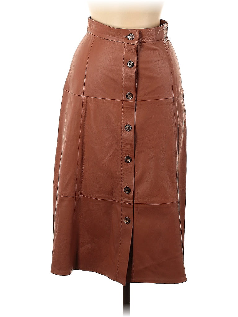 Iris & Ink 100% Polyurethane Tortoise Brown Faux Leather Skirt Size 6 - photo 1