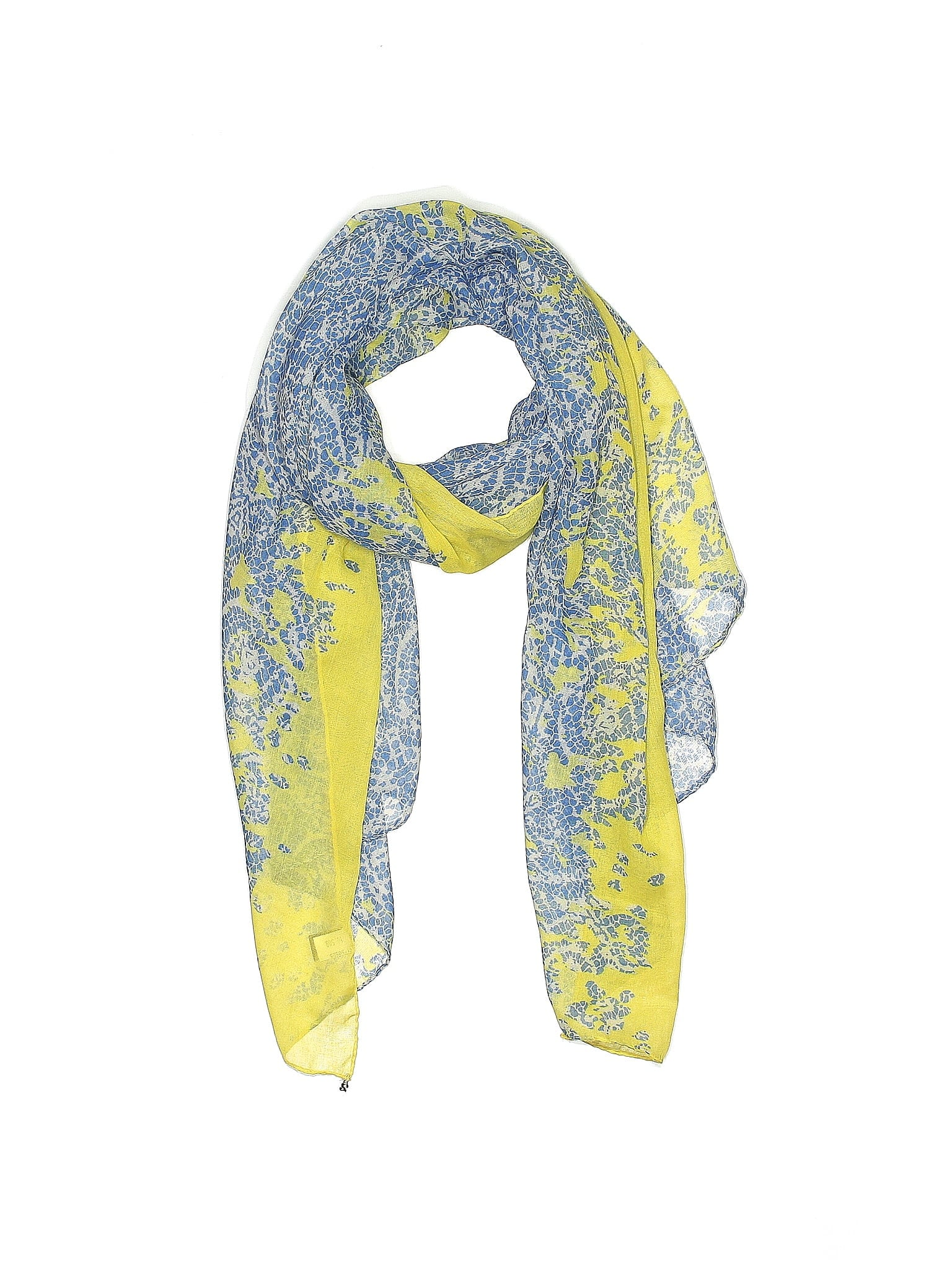 2 Chic 100% Polyester Paisley Yellow Blue Scarf One Size - 64% off