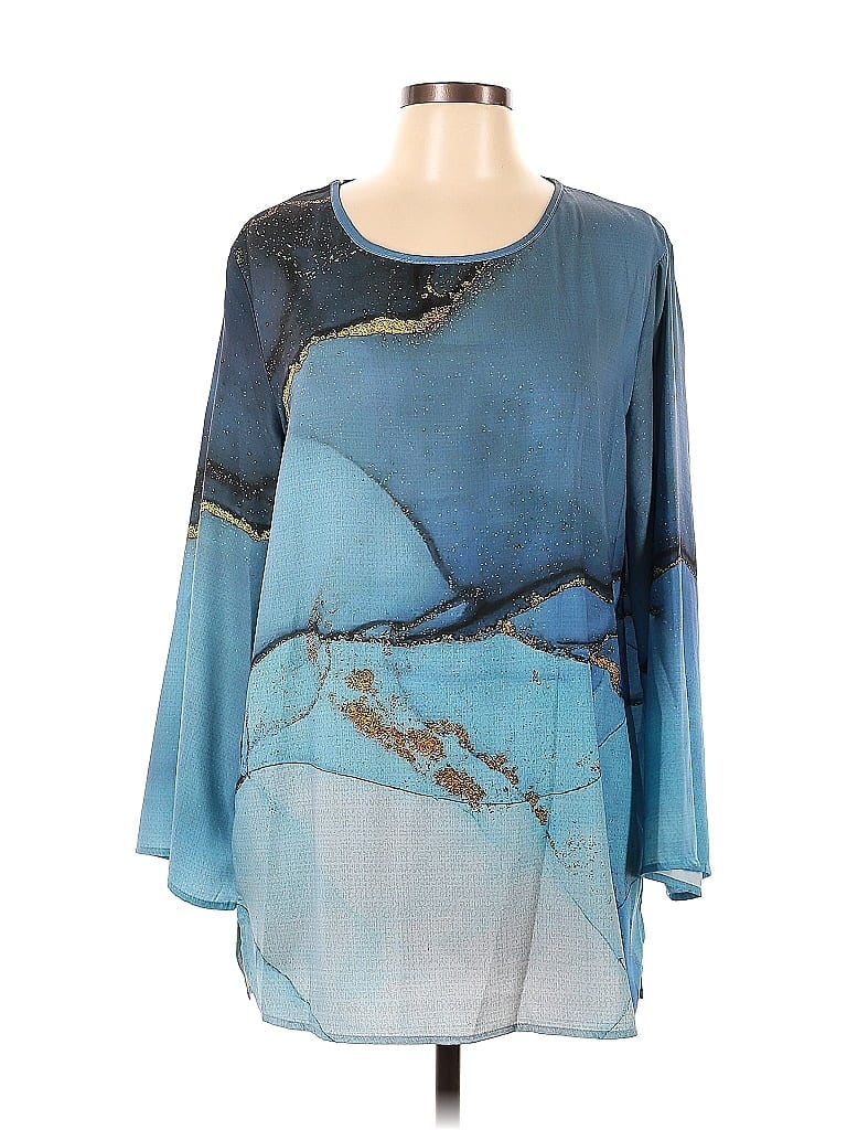 Just Fashion Now Blue Long Sleeve Blouse Size L 50 Off Thredup