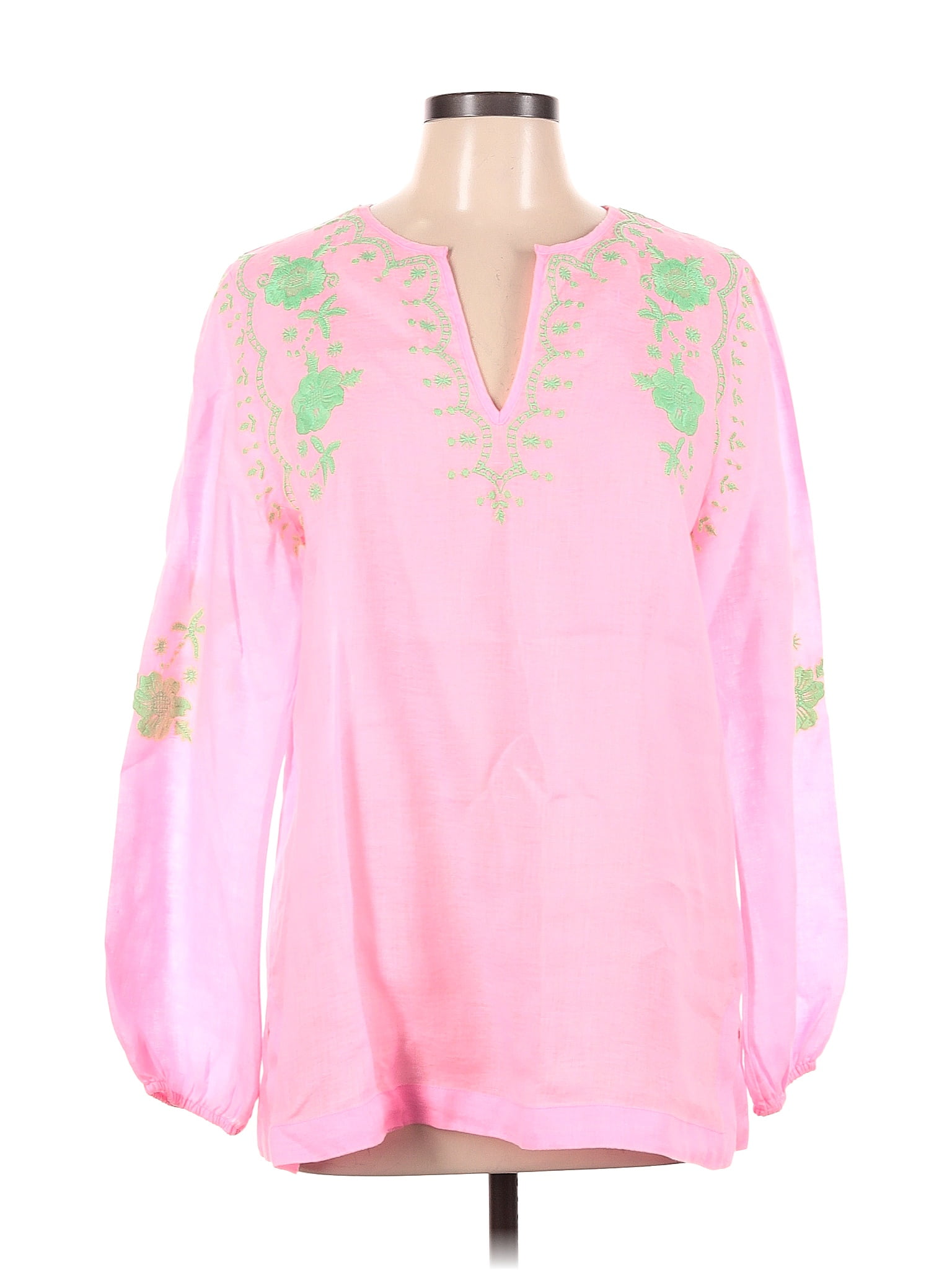 Lilly Pulitzer 100 Linen Pink Long Sleeve Blouse Size M 66 Off