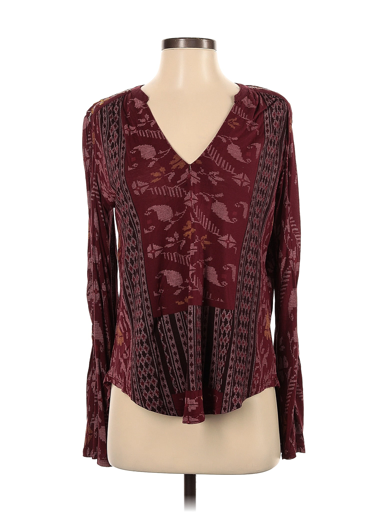 Lucky Brand 100% Viscose Burgundy Long Sleeve Blouse Size S - 74% off ...