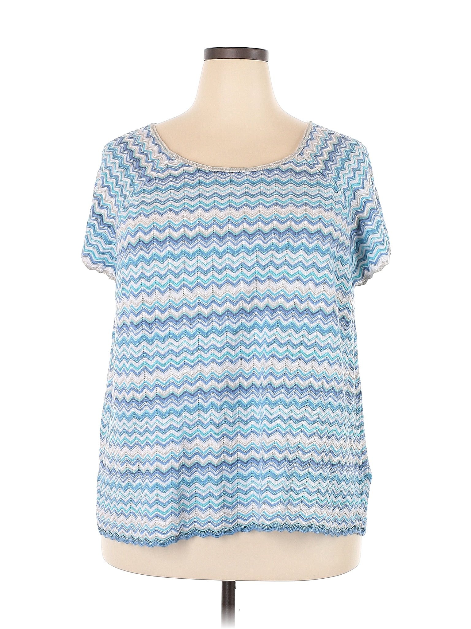 Sigrid Olsen Chevron Blue Short Sleeve Top Size 3x Plus 71 Off