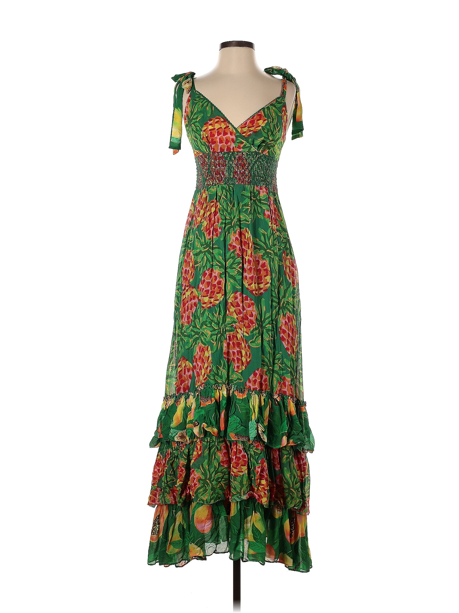 FARM Rio 100% Viscose Floral Motif Paisley Tropical Green Casual Dress ...